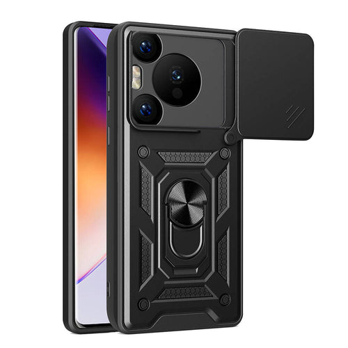 Huawei Pura 70 Pro 5G Kılıf Magnetik Standlı Kamera Korumalı Zore Sürgülü Vega Kılıf - Siyah