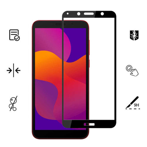 Huawei Y5P Zore Kenarları Kırılmaya Dayanıklı Cam Ekran Koruyucu - Siyah