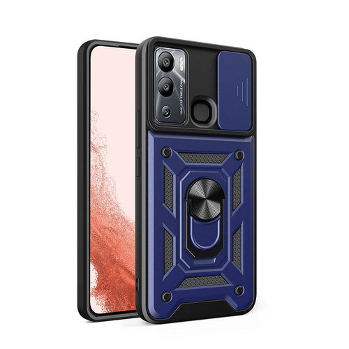 İnfinix Hot 12i Kılıf Magnetik Standlı Kamera Korumalı Zore Sürgülü Vega Kılıf - Mavi