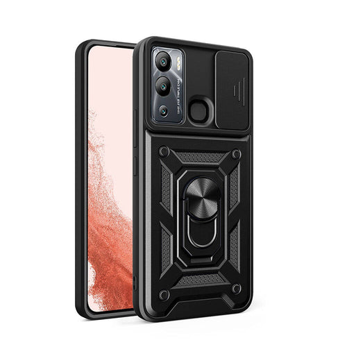 İnfinix Hot 12i Kılıf Magnetik Standlı Kamera Korumalı Zore Sürgülü Vega Kılıf - Siyah