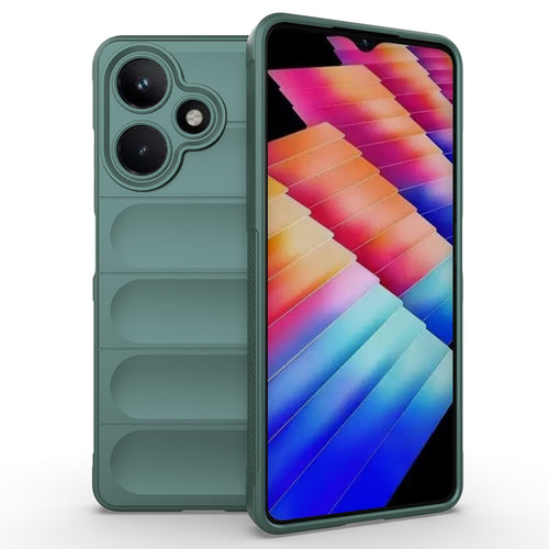 İnfinix Hot 30 Kılıf Esnek TPU Oyuklu Arka Yüzey Tasarımlı Zore Etnik Silikon Kılıf - Koyu Yeşil