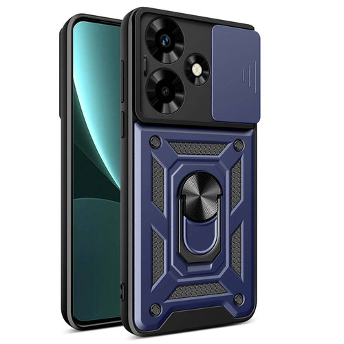 İnfinix Hot 30 Kılıf Magnetik Standlı Kamera Korumalı Zore Sürgülü Vega Kılıf - Mavi