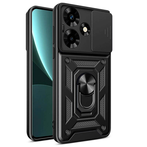 İnfinix Hot 30 Kılıf Magnetik Standlı Kamera Korumalı Zore Sürgülü Vega Kılıf - Siyah