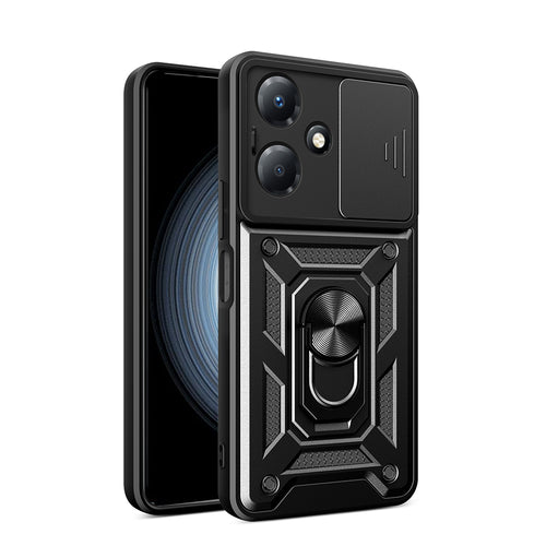 İnfinix Hot 30 Play Kılıf Magnetik Standlı Kamera Korumalı Zore Sürgülü Vega Kılıf - Siyah