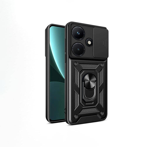 İnfinix Hot 30i Kılıf Magnetik Standlı Kamera Korumalı Zore Sürgülü Vega Kılıf - Siyah