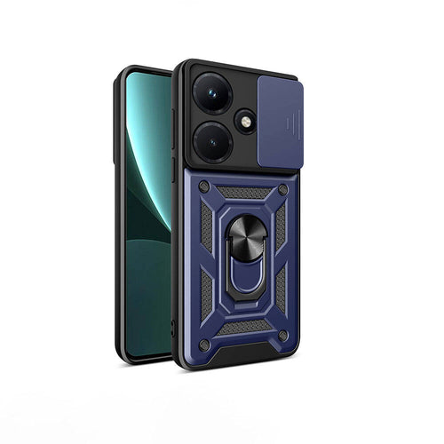 İnfinix Hot 30i Kılıf Magnetik Standlı Kamera Korumalı Zore Sürgülü Vega Kılıf - Mavi