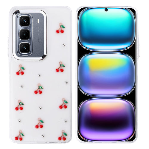 İnfinix Hot 50 Pro Plus 4G Kılıf Airbag Tasarımlı Simli Şeffaf Zore Kutup Kılıf - Kiraz