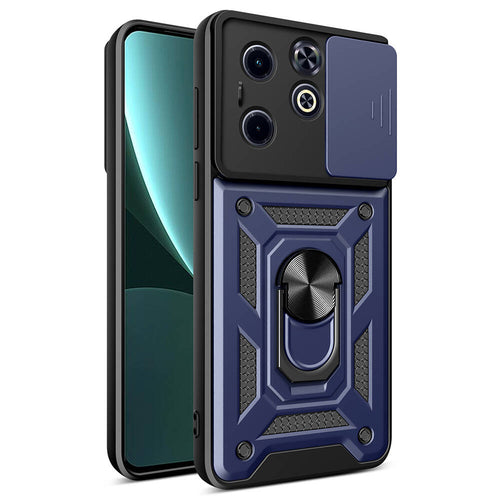İnfinix Smart 8 Kılıf Magnetik Standlı Kamera Korumalı Zore Sürgülü Vega Kılıf - Mavi