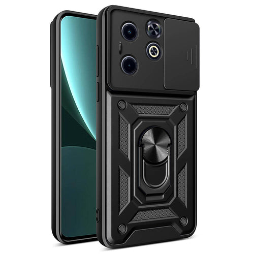 İnfinix Smart 8 Kılıf Magnetik Standlı Kamera Korumalı Zore Sürgülü Vega Kılıf - Siyah