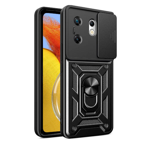 İnfinix Zero 30 4G Kılıf Magnetik Standlı Kamera Korumalı Zore Sürgülü Vega Kılıf - Siyah