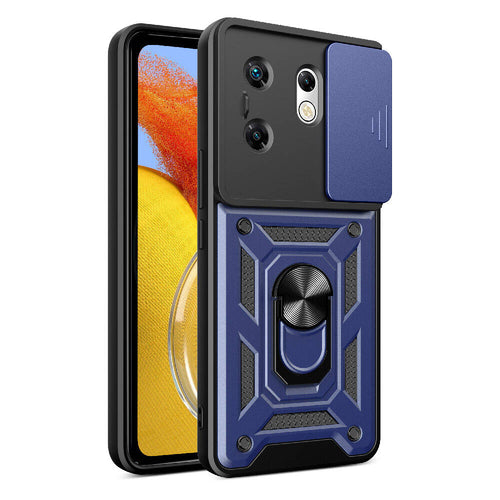 İnfinix Zero 30 4G Kılıf Magnetik Standlı Kamera Korumalı Zore Sürgülü Vega Kılıf - Mavi