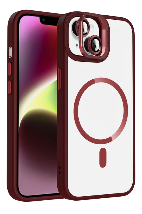 Joko Apple iPhone 13 Remim Lensli Magsafe Standlı Kapak - Bordo