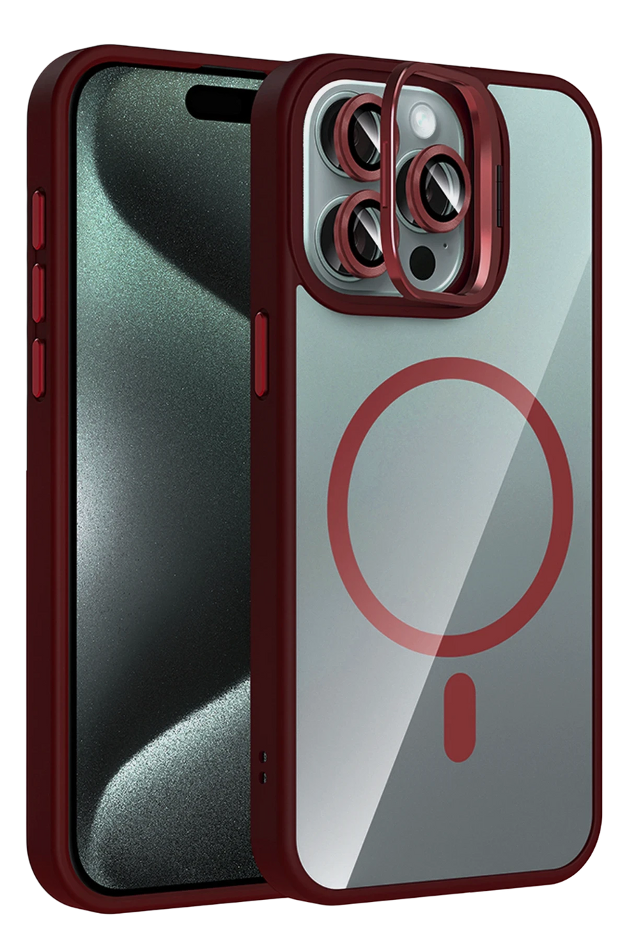 Joko Apple iPhone 14 Pro Max Remim Lensli Magsafe Standlı Kapak - Bordo