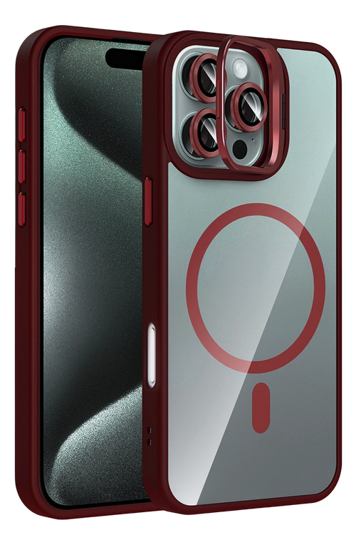 Joko Apple iPhone 16 Pro Max Remim Lensli Magsafe Standlı Kapak - Bordo