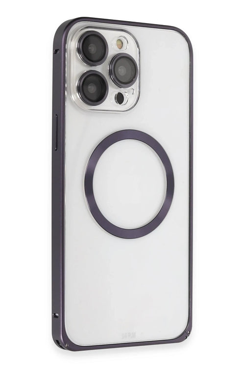 Joko Apple iPhone 14 Pro Kılıf Metal Bumper Magneticsafe Kapak - Derin Mor