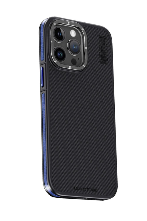 Joko Apple iPhone 15 Pro Kılıf Aramid 600D Kevlar Karbon Fiber Magsafe Kapak - Lacivert