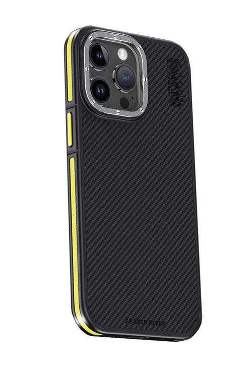 Joko Apple iPhone 15 Pro Max Kılıf Aramid 600D Kevlar Karbon Fiber Magsafe Kapak - Sarı