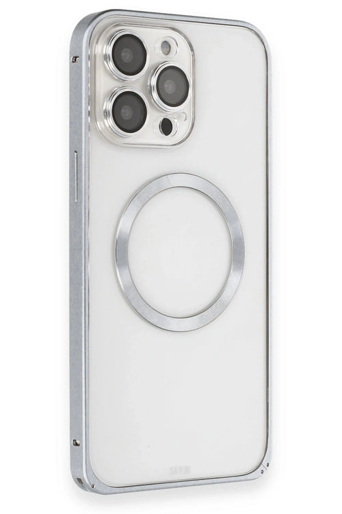 Joko Apple iPhone 15 Pro Max Kılıf Metal Bumper Magneticsafe Kapak - Gri