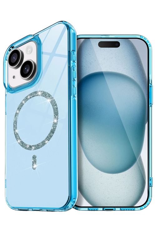 Newface Apple iPhone 15 Plus Live Diamond Magsafe Kapak - Mavi