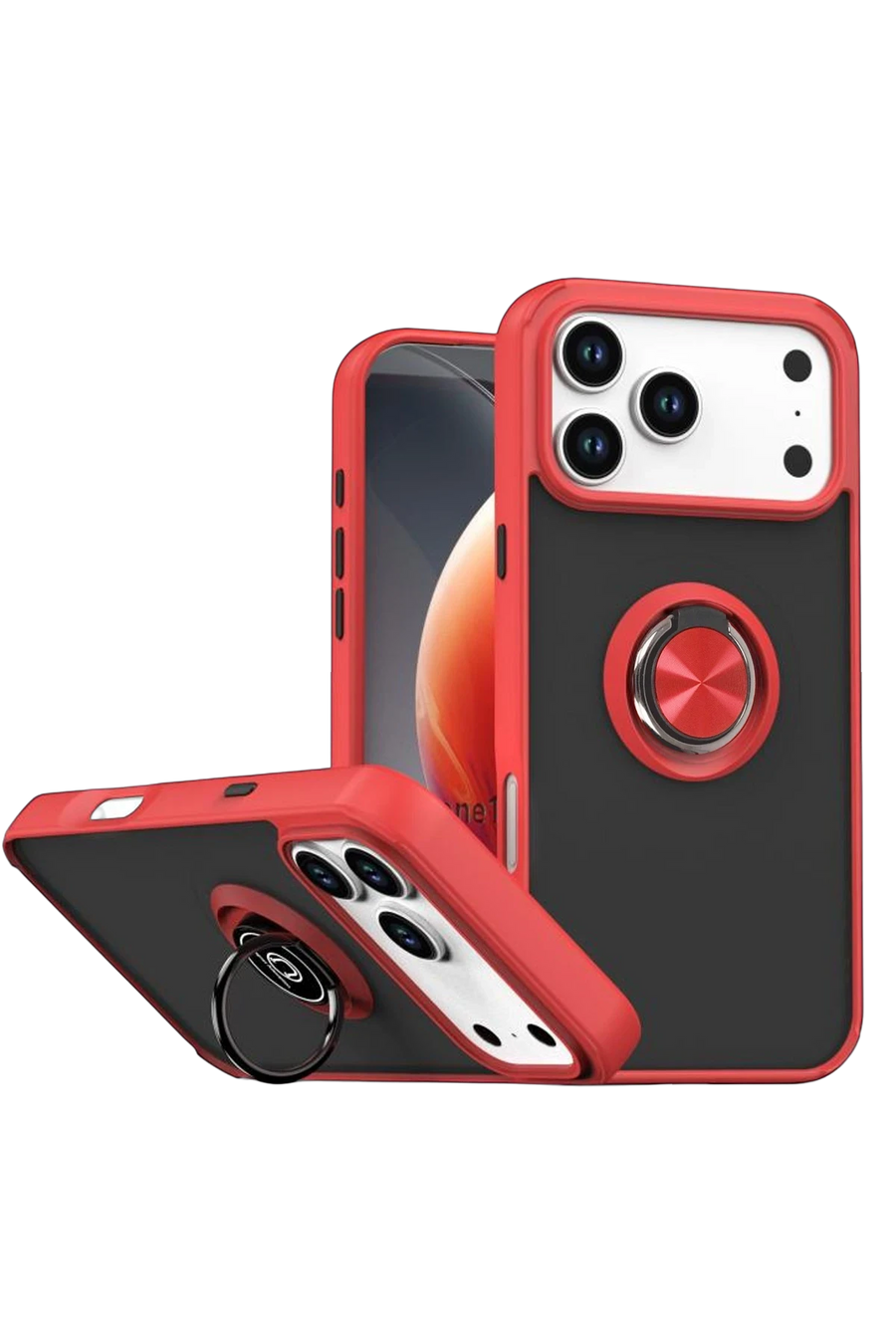 Newface Apple iPhone 17 Pro Max Montreal Yüzüklü Silikon Kapak - Kırmızı