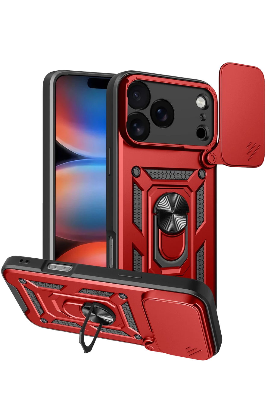 Newface Apple iPhone 17 Pro Pars Lens Yüzüklü Silikon - Kırmızı