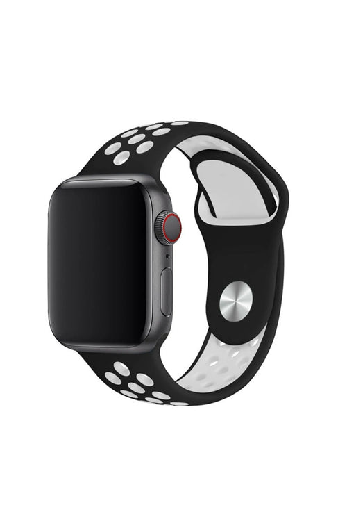 Newface Apple Watch 42mm Spor Delikli Kordon - Siyah-Beyaz