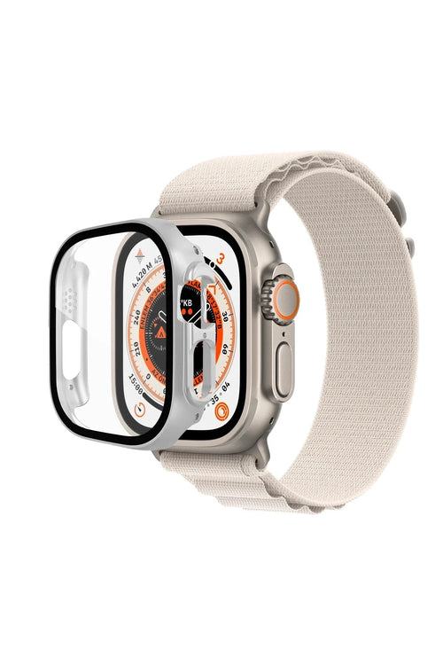 Newface Apple Watch Ultra 49mm Desert Camlı Kasa Ekran Koruyucu - Gümüş