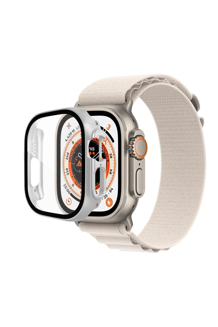 Newface Apple Watch Ultra 49mm Desert Camlı Kasa Ekran Koruyucu - Gümüş