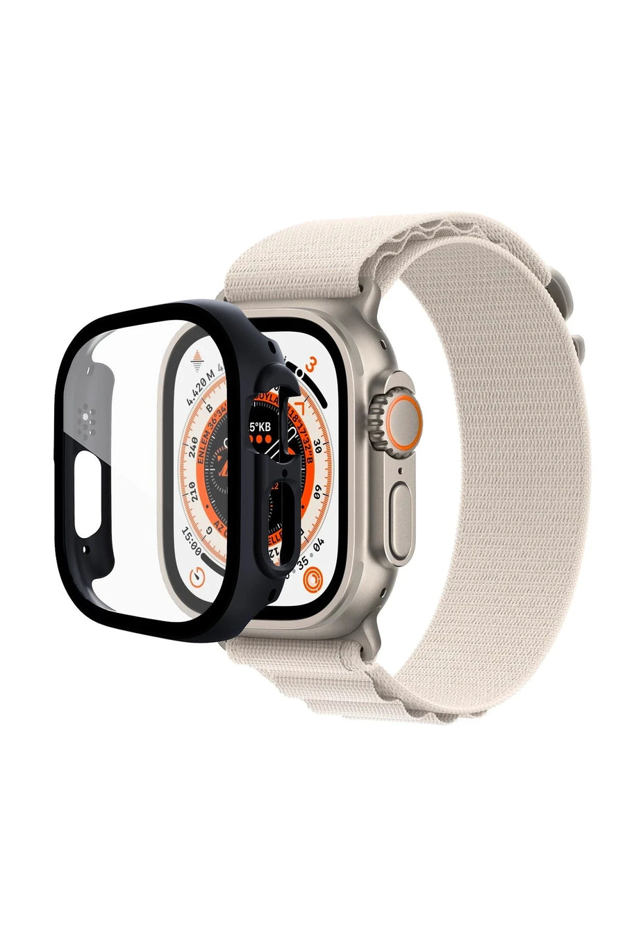 Newface Apple Watch Ultra 49mm Desert Camlı Kasa Ekran Koruyucu - Siyah