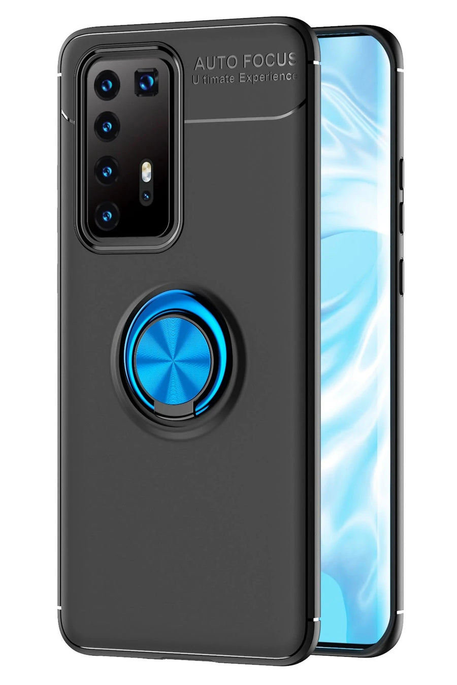 Newface Huawei P40 Pro Kılıf Range Yüzüklü Silikon - Siyah-Mavi