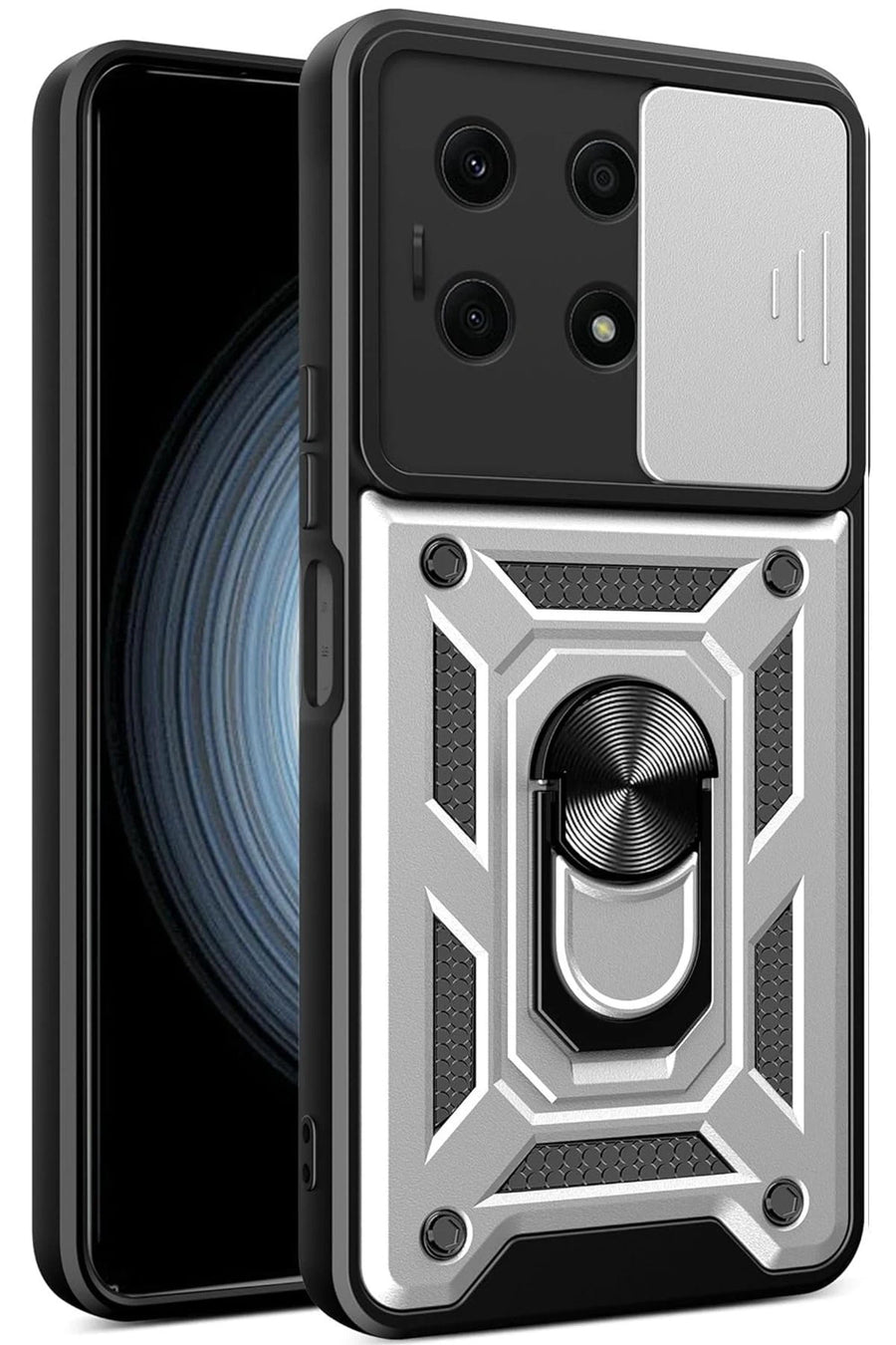 Newface İnfinix Note 30 Pro 4G Kılıf Pars Lens Yüzüklü Silikon - Gümüş