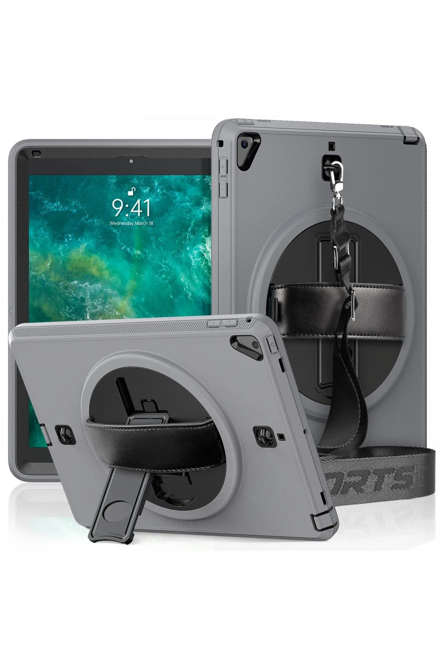 Newface Apple iPad 5 Air 9.7 Kılıf Strap-C Otterbox Tablet Kapak - Gri