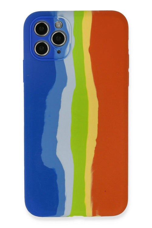Newface Apple iPhone 11 Pro Kılıf Ebruli Lansman Silikon - Mavi-Turuncu