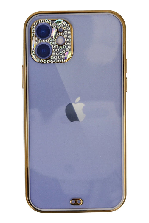 Newface Apple iPhone 12 Kılıf Liva Taşlı Silikon - Mor