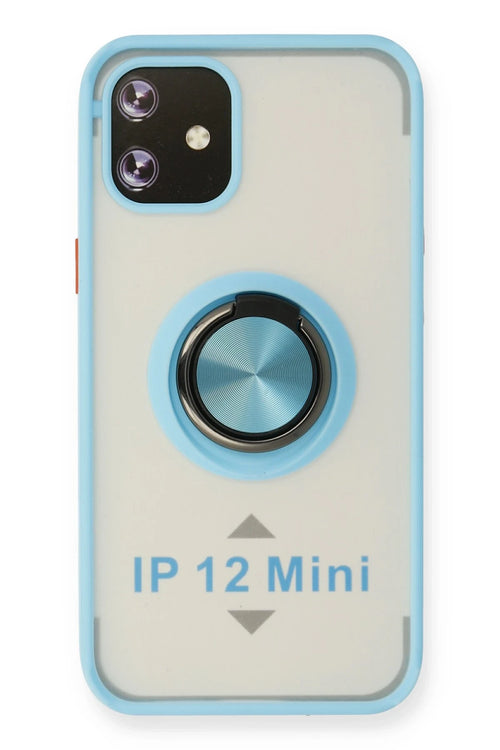 Newface Apple iPhone 12 Mini Kılıf Montreal Yüzüklü Silikon Kapak - Buz Mavi