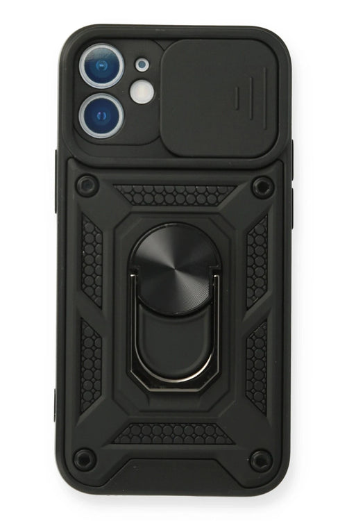 Newface Apple iPhone 12 Mini Kılıf Pars Lens Yüzüklü Silikon - Siyah