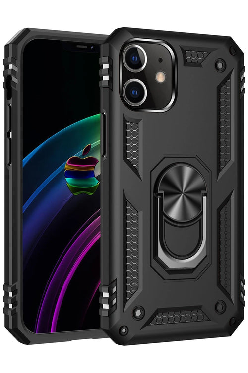 Newface Apple iPhone 12 Mini Kılıf Sofya Yüzüklü Silikon Kapak - Siyah