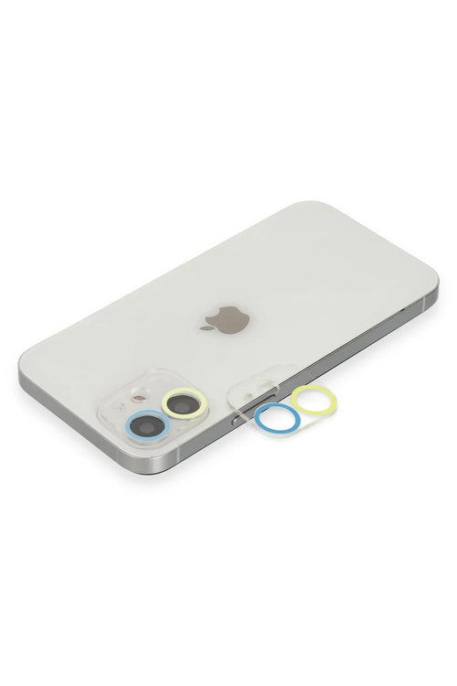 Newface Apple iPhone 12 Mini Renkli Kamera Lens Koruma Cam - Sarı-Mavi