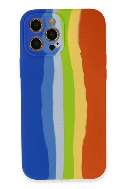 Newface Apple iPhone 12 Pro Kılıf Ebruli Lansman Silikon - Mavi-Turuncu