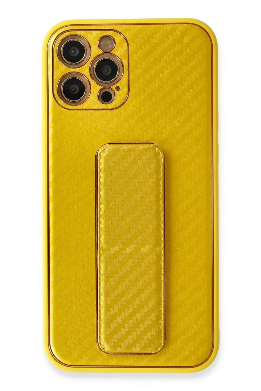 Newface Apple iPhone 12 Pro Max Kılıf Coco Karbon Standlı Kapak - Sarı