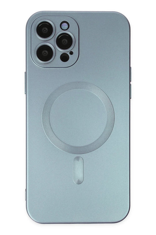 Newface Apple iPhone 12 Pro Max Kılıf Moshi Lens Magneticsafe Silikon - Sierra Blue