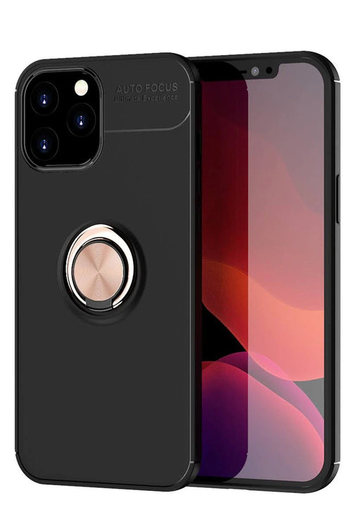 Newface Apple iPhone 12 Pro Max Kılıf Range Yüzüklü Silikon - Siyah-Gold