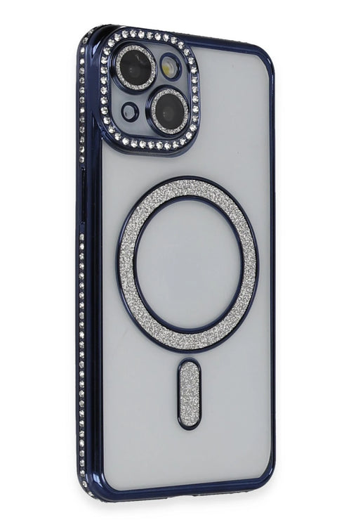 Newface Apple iPhone 13 Kılıf Joke Simli Magneticsafe Kılıf - Lacivert