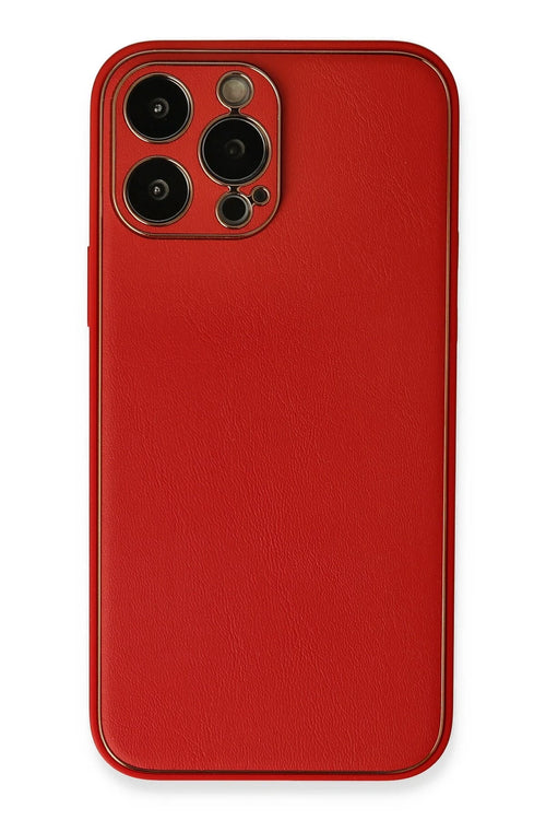 Newface Apple iPhone 13 Pro Kılıf Coco Deri Silikon Kapak - Kırmızı