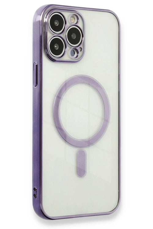 Newface Apple iPhone 13 Pro Kılıf Magneticsafe Lazer Silikon - Mor
