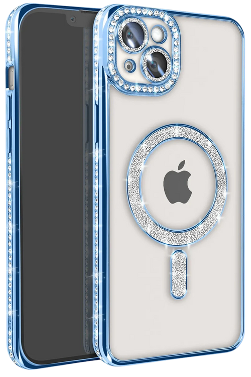 Newface Apple iPhone 14 Kılıf Joke Simli Magneticsafe Kılıf - Mavi