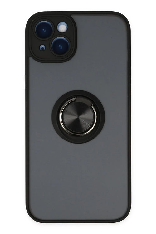 Newface Apple iPhone 14 Kılıf Montreal Yüzüklü Silikon Kapak - Siyah