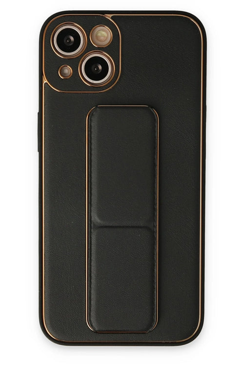 Newface Apple iPhone 14 Plus Kılıf Coco Deri Standlı Kapak - Siyah