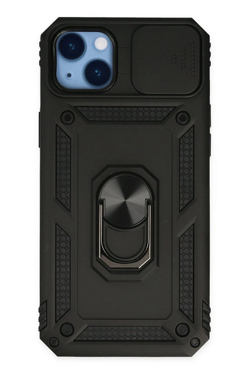 Newface Apple iPhone 14 Plus Kılıf Pars Lens Yüzüklü Silikon - Siyah