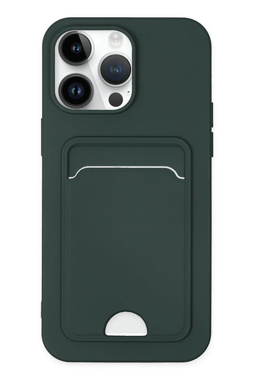 Newface Apple iPhone 14 Pro Kılıf Kelvin Kartvizitli Silikon - Koyu Yeşil